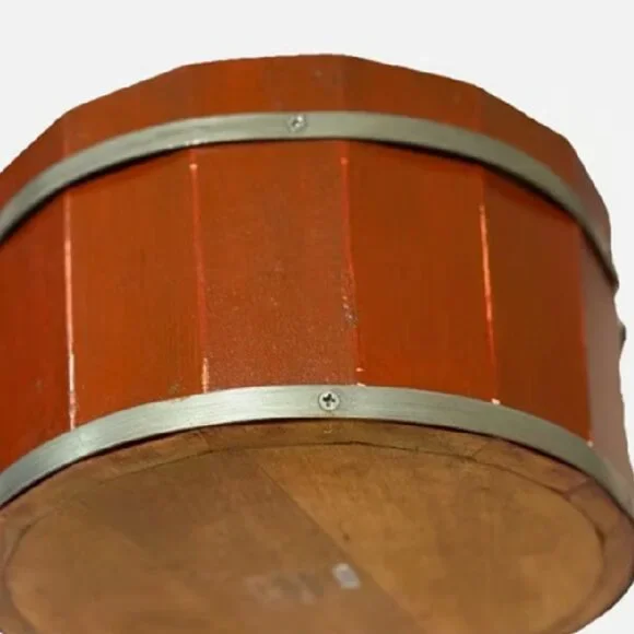 RARE NWT Pottery Barn Wood Bucket Catchalls RED11 x 5.5” Barrel Style Decor